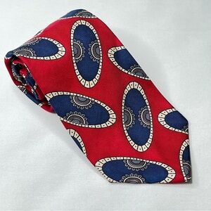 Rodes For Him Red/Blue Geometric Design Men's Necktie. 100%Silk. Made in USA
